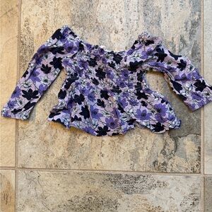 Vineyard Vines Purple and Black Floral Kids Blouse